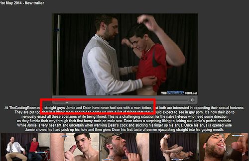 From Casting Room on Jamie “Jamie and Dean have never had sex with a man before…”